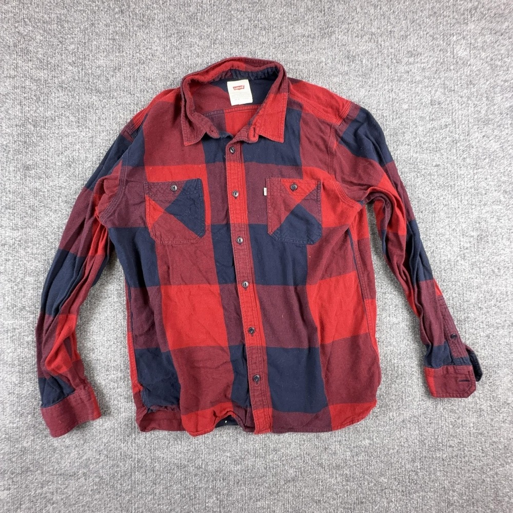 Levi's Shirt Mens XL Red Plaid Flannel Long Sleeve Button Up Pockets Casual